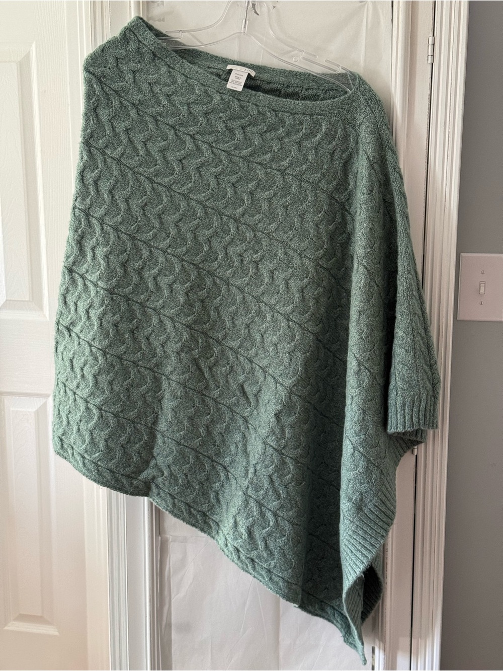 J. Jill Cable-Knit Asymmetrical Poncho in Sage Green